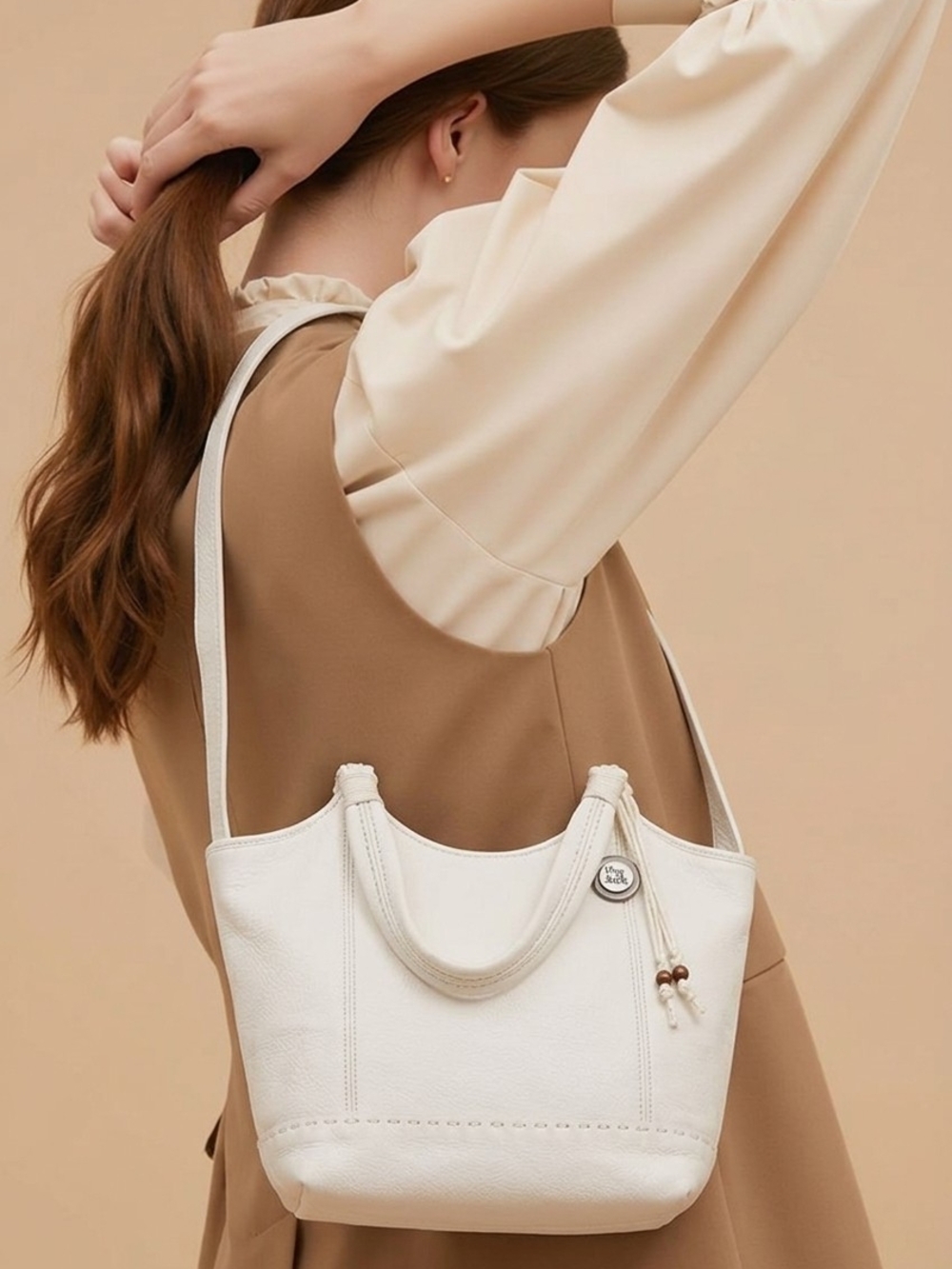 Vintage The Sak Taupe Pebbled Leather Shoulder Hobo Tote - Picture 6 of 15